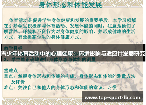 青少年体育活动中的心理健康：环境影响与适应性发展研究